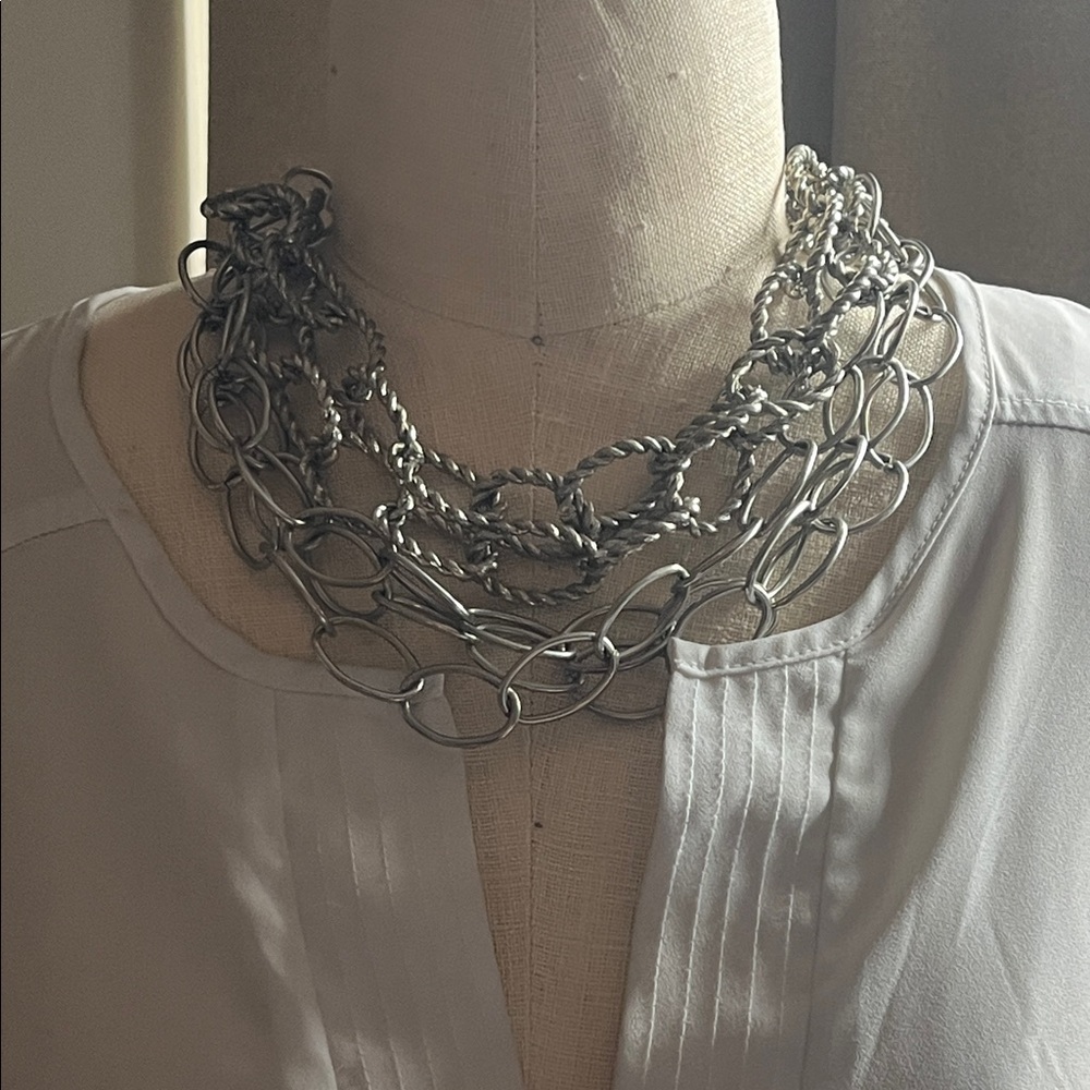 Multi-Strand Silver Chain Statement Necklace - image 1